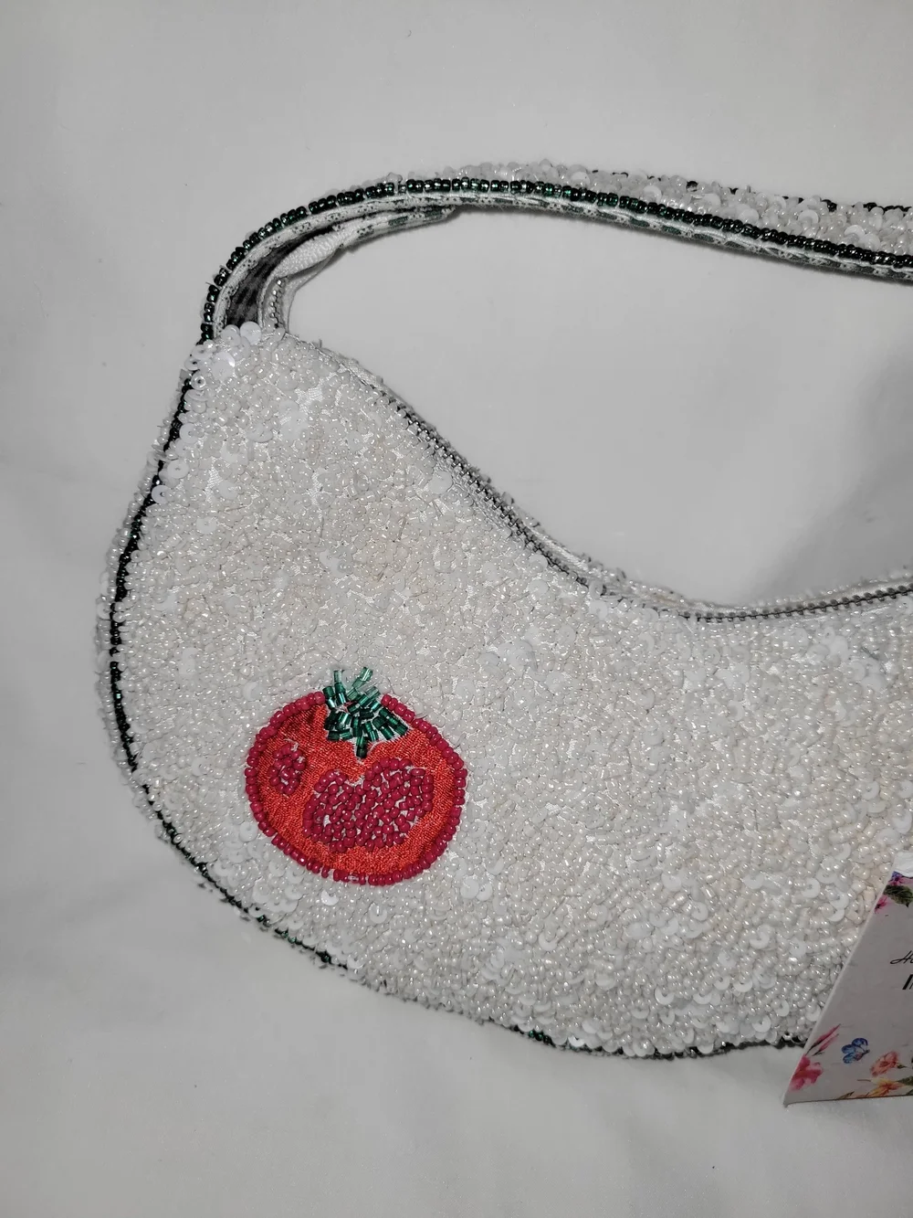 Handcrafted Beaded Vegetable Motif Shoulder Bag - White